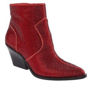 JESSICA SIMPSON ZALOR RHINESTONE WESTERN BOOTIE - RED